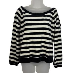 NY Jeans Vintage Y2K Velvet Black White Striped Boat Neck Sweatshirt Grunge Goth